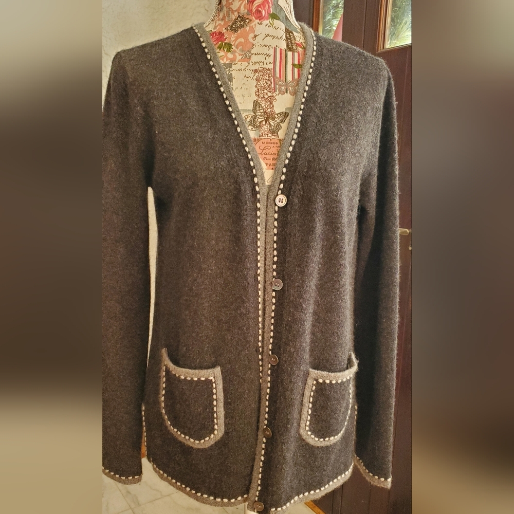 Neiman Marcus Cashmere Collection Cardigan 2 Shades of Grey
